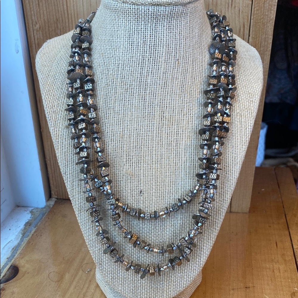 Chico’s Silver Tone Chunky 3 Strand Beaded Nexklace